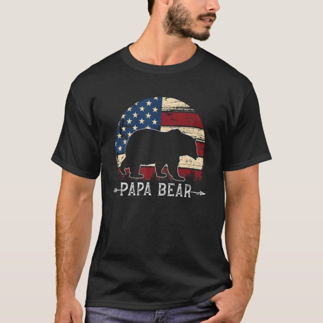 Camiseta Papa Urso Americano Bandeira 4 De Julho Dia de os  (Frente)