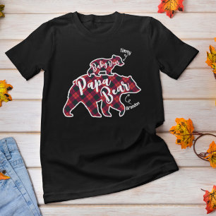 Camiseta Papa Urso Bebê Pai Pai Estilo de Xadrez de Nome Pe