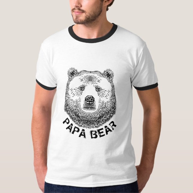 Camiseta Papá Urso, Ilustração Desenhada À Mão (Frente)