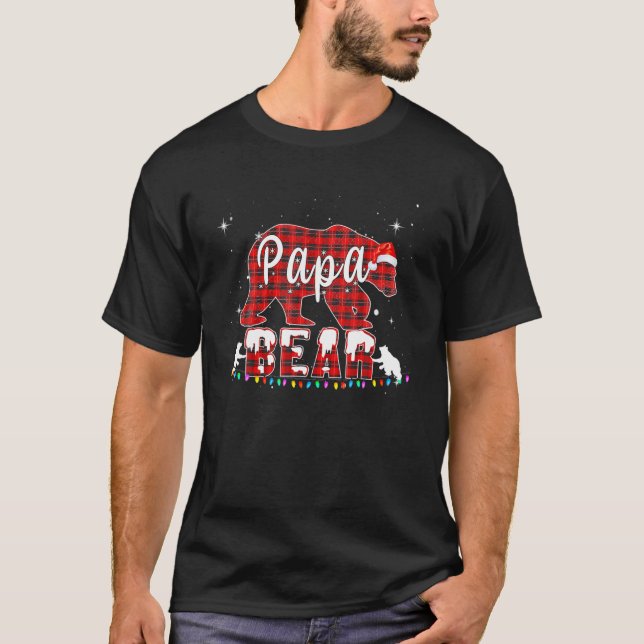 Camiseta Papa Urso Natal Pajama Xadrez Vermelha Família Buf (Frente)