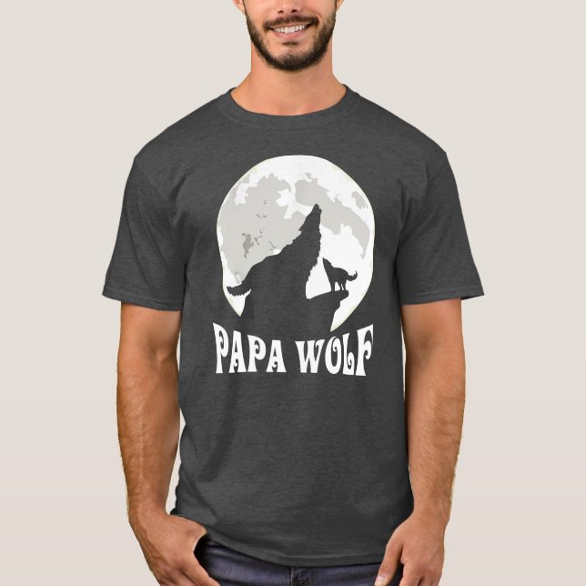 Camiseta Papa Wolf Howling Wolves In The Moon Father's Day (Frente)