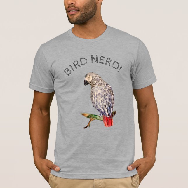 Camiseta Papagaio-cinza-africano-nerd (Frente)