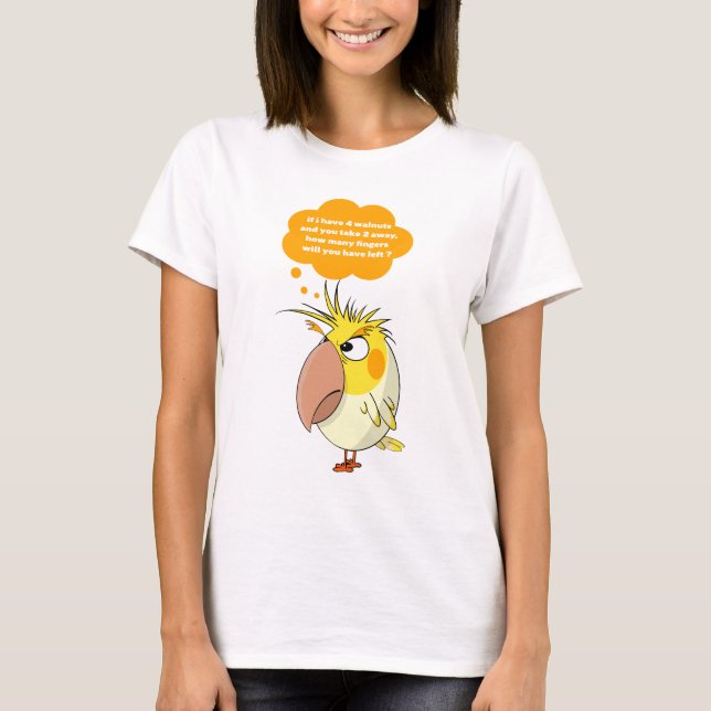 Camiseta Papagaio Cockatiel Cuidado com os dedos! (Frente)