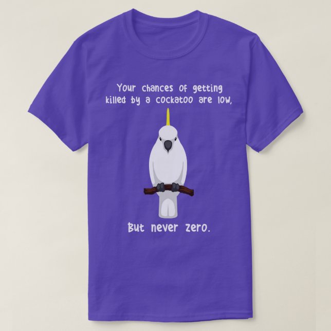 Camiseta Papagaio Cockatoide Sulphurcrested Nunca Zero (Frente do Design)