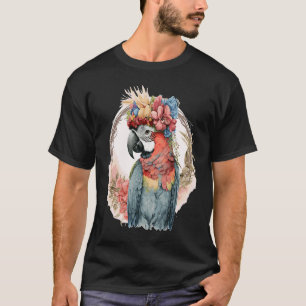 Camiseta Papagaio Colorido Aquarela Arara Pássaro Coroa de