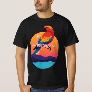 Camiseta Papagaio Colorido - Design de Arte de Aves Tropica