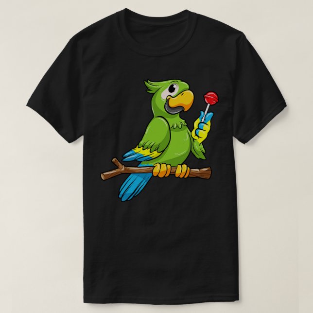 Camiseta Papagaio com bico amarelo e pirulito (Frente do Design)