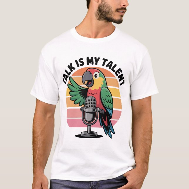 Camiseta Papagaio com Design de Microfone (Frente)