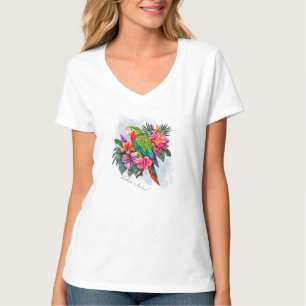 Camiseta Papagaio com Flores Tropicais - Abraçar Natureza