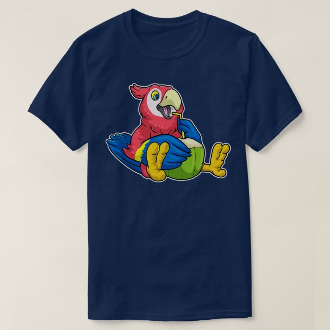 Camiseta Papagaio com palha de Bebendo de coco (Frente do Design)