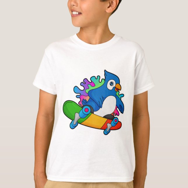Camiseta Papagaio como Patinador com skate (Frente)