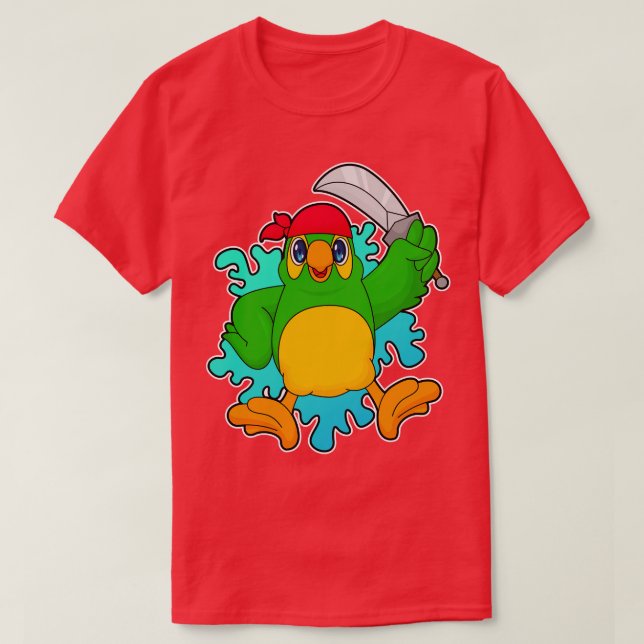 Camiseta Papagaio como Pirata com Espada (Frente do Design)