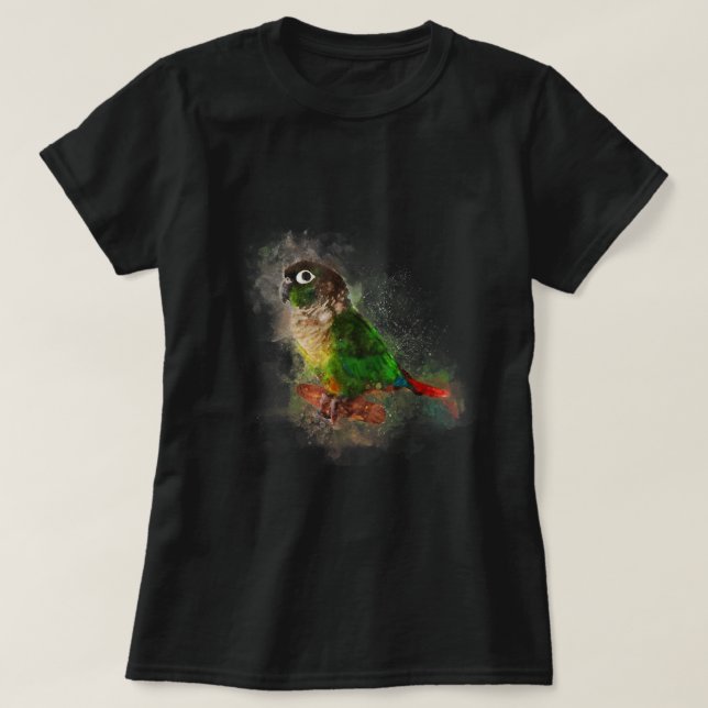 Camiseta Papagaio de Conure Verde com Aquarela (Frente do Design)
