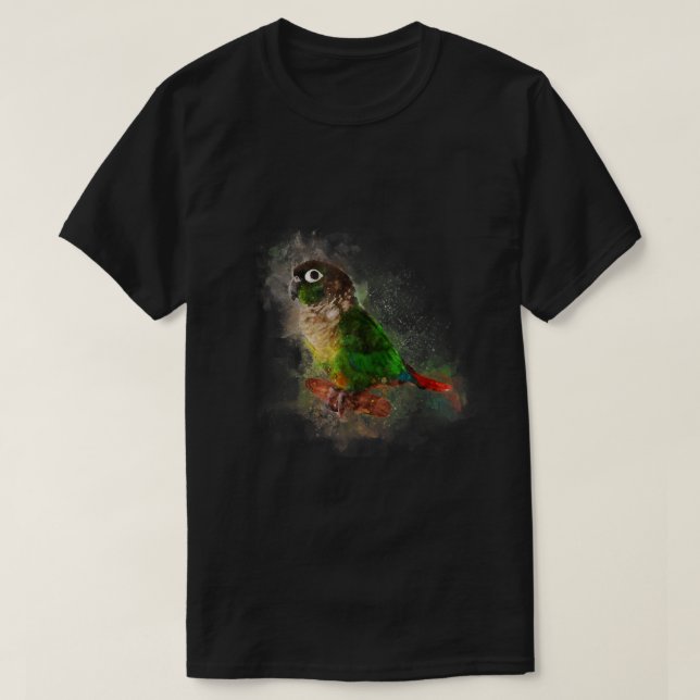 Camiseta Papagaio de Conure Verde com Aquarela (Frente do Design)