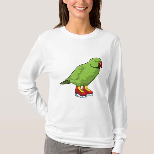 Camiseta Papagaio de gelo patinando com skates de gelo (Frente)
