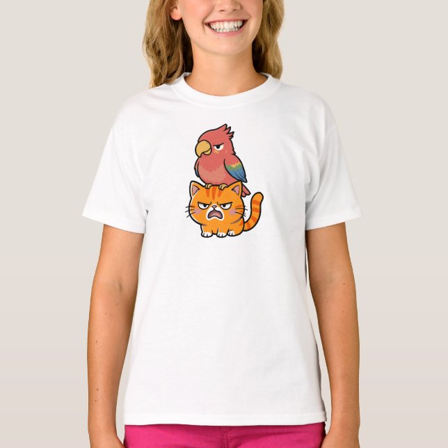Camiseta Papagaio e Gato Laranja (Frente)