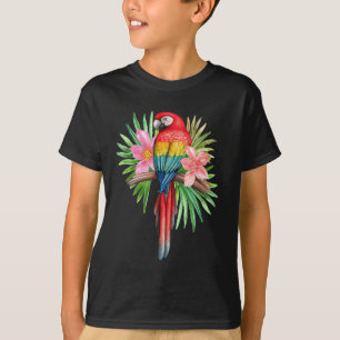 Camiseta Papagaio em Flores Tropicais Festa Tiki de Verão n