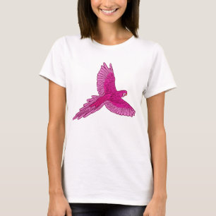 Camiseta Papagaio em Voo, Fúchsia e Rosa-de-Gelo