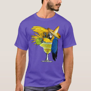 Camiseta Papagaio Engraçado no Vidro da Bebendo Margarita