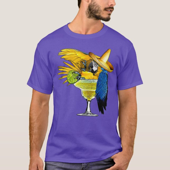 Camiseta Papagaio Engraçado no Vidro da Bebendo Margarita (Frente)