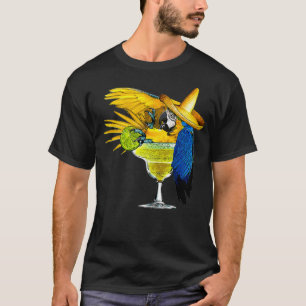 Camiseta Papagaio Engraçado no Vidro da Bebendo Margarita