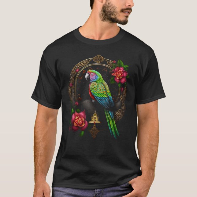 Camiseta Papagaio Mandala Flores De Aves (Frente)