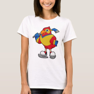 Camiseta Papagaio no hóquei no gelo com bastão de hóquei no