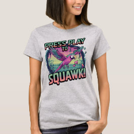 Camiseta Papagaio Retro Pixel – Pressione Play para grasnar
