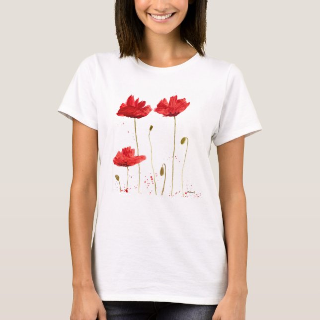 Camiseta Papagaios vermelho-rústico papoila natureza da aqu (Frente)