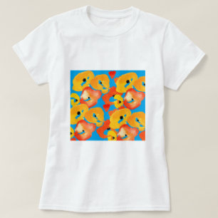 Camiseta Papagaios vermelhos e laranja arte floral