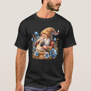 Camiseta Papai Cachorro Gnomo Floral Gráfico Para Avó Pug Q