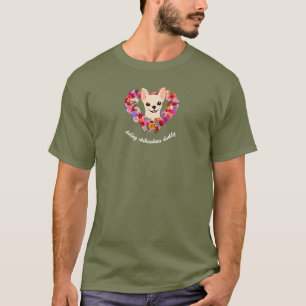 Camiseta papai chihuahua carinhoso rosas coração