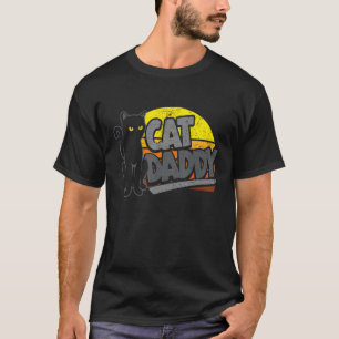 Camiseta Papai Gato Vintage Pôr do Sol Retro Desgastado Pai