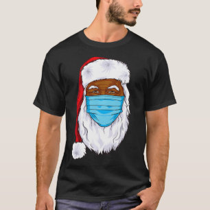 Camiseta Papai Negro Natal 2021 Papai Noel Rosto Máscara