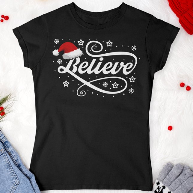 Camiseta Papai Noel acredita no Natal - Papai Noel preto (Criador carregado)