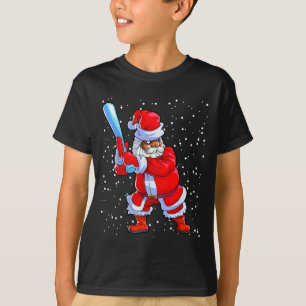 Camiseta Papai Noel Afro-Americano Negro de Basebol Afro C