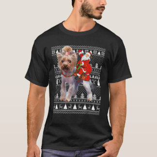 Camiseta Papai Noel Amante de Cão Yorkie Engraçado Montando