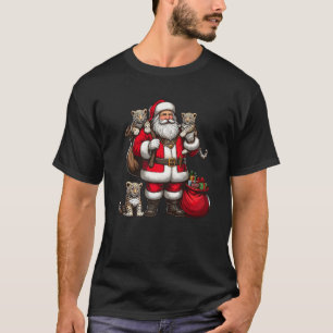 Camiseta Papai Noel Americano segurando Leopardo presente n