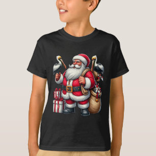 Camiseta Papai Noel Americano segurando Natal Presente Peli