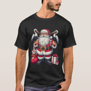 Camiseta Papai Noel Americano segurando Natal Presente Peli