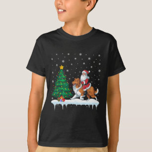 Camiseta Papai Noel Andando Cozinhando Cachorros Collie Men