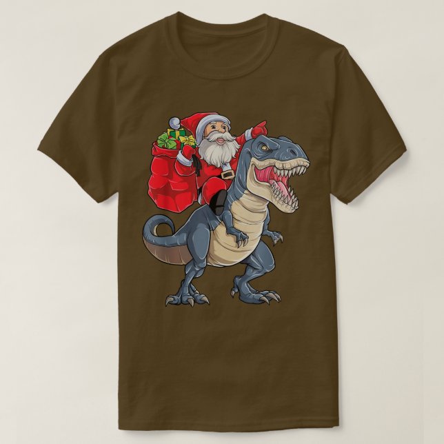 Camiseta Papai Noel Andando Dinossauro Feliz Natal (Frente do Design)