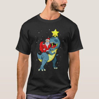Camiseta Papai Noel Andando Rex Dinossaur Natal Para Menino