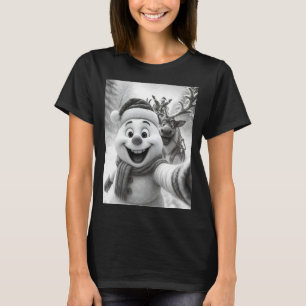 Camiseta Papai Noel Boneco de Neve Rena Tomando Uma Foto Se