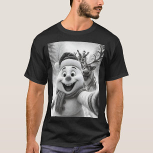 Camiseta Papai Noel Boneco de Neve Rena Tomando Uma Foto Se