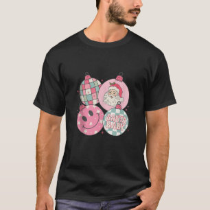 Camiseta Papai Noel Bonito Enfrenta Bolas de Natal Rosa