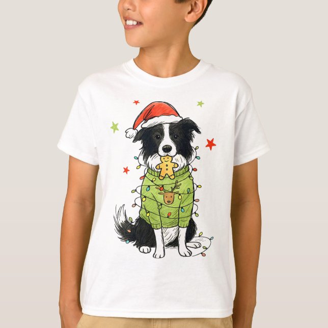 Camiseta Papai Noel Border Collie Natal Border Collie Cacho (Frente)