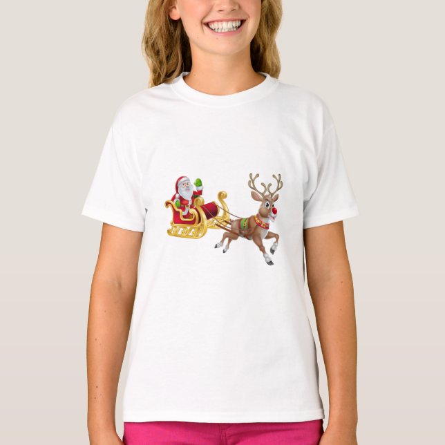 Camiseta Papai Noel cavalgando em trenó (Frente)