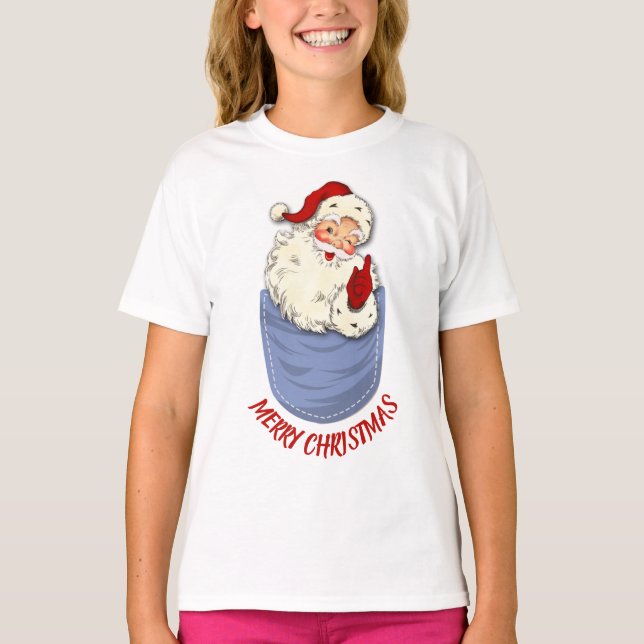 Camiseta Papai Noel Clássico em Pocket Kid (Frente)