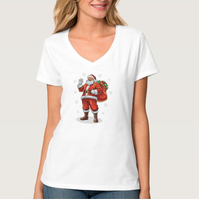 Camiseta Papai Noel Clássico trazendo presentes de Natal (Frente)